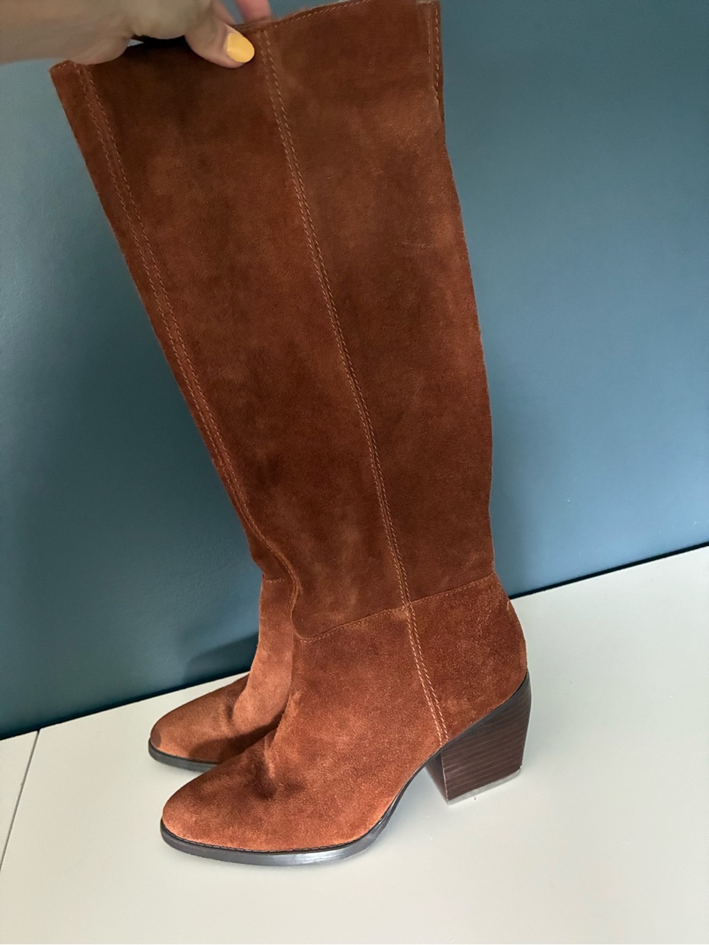 Naturalizer Fae Tall Suede Block Heel Boots in Rust